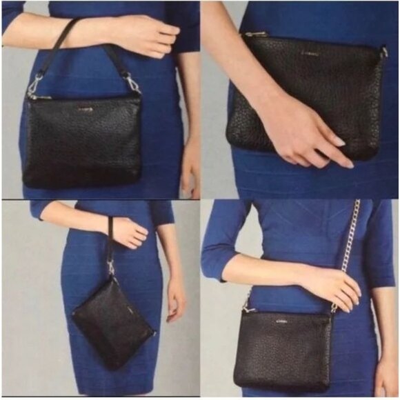 NWOT LODIS Borrego Emily Italian Leather 5 in 1 Convertible Crossbody Bag Black - Picture 1 of 13